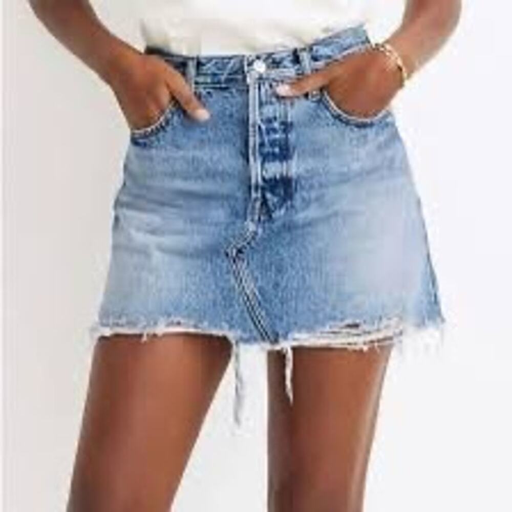 Madewell Light Blue Distressed Denim Mini Skirt
